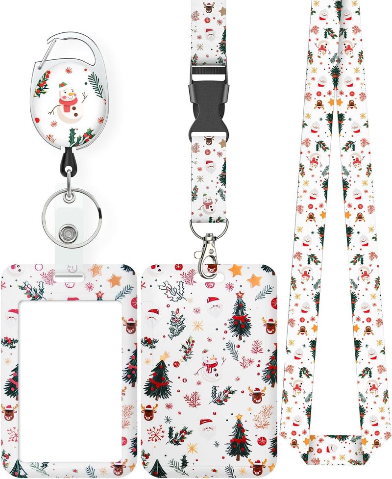 Uniclife Christmas Sliding Badge Holder Cartoon Snowman Hard ID Card Holder with Retractable Badge Reel Carabiner & Detachable Lanyard Strap Vertical Card Protector for Women Nurse Teacher Student - Image 1